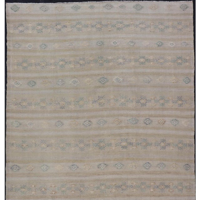 Turkish Vintage Gallery Flat-Weave Kilim With Stripes and Embroideries For Sale - Image 4 of 12