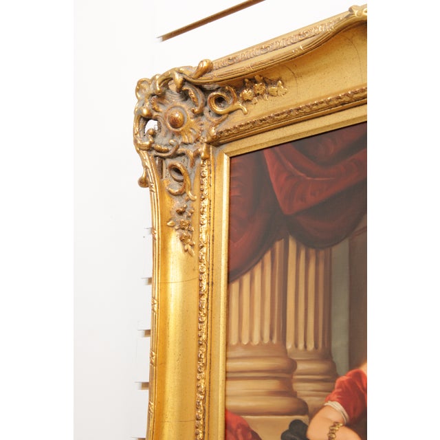 Artist Signed Portrait of Lady in Red Dress Painting on Canvas For Sale - Image 9 of 13