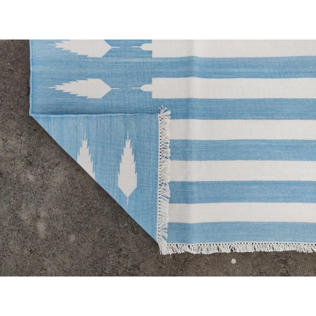 Not Yet Made - Made To Order Handmade Cotton Natural Vegetable Dyed Reversible Blue and White Striped Rug - 8'x10' For Sale - Image 5 of 13