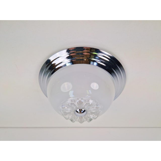 1960s Art Deco Chrome Art Glass Ceiling Lamp, Italy, 1960 For Sale - Image 5 of 7