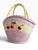 Charming decorative ceramic cookie jar designed in the form of a woven picnic basket, featuring a sweet pastel pink basket...