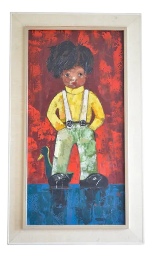 Boy with a Duck, 1960s, Oil on Canvas