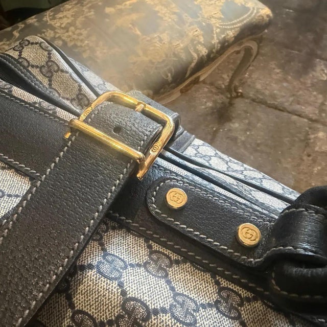 Vintage 1980s Gucci Iconic Gg Monogram Suitcase With Web Stripes For Sale - Image 6 of 15