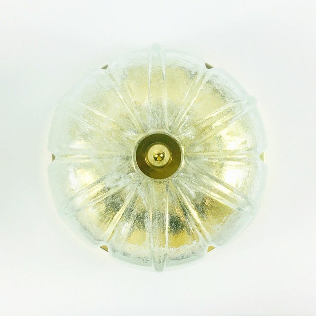 Large Mid-Century Floral Glass & Brass Ceiling Light from Limburg, Germany, 1970s For Sale - Image 4 of 13