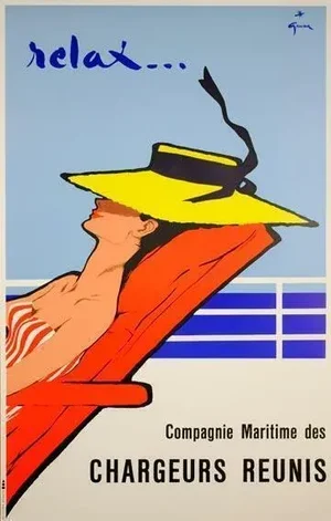 1970s Vintage French Travel Poster Relax by Rene Gruau on Linen