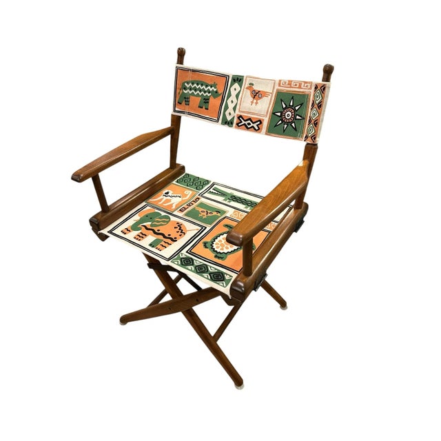 Walnut Directors Chair Folding New Canvas Textile Seat For Sale - Image 9 of 12