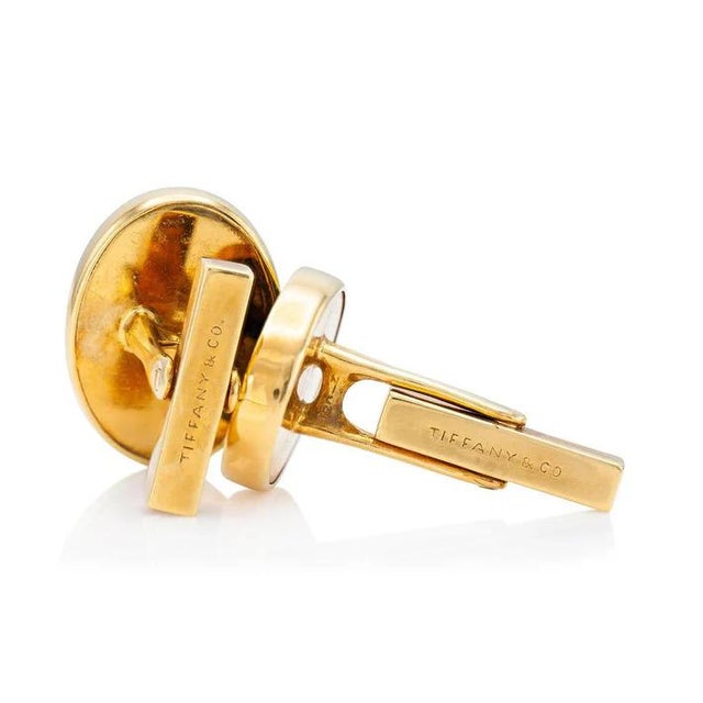 Contemporary Late 20th Century Pair of Tiffany & Co. 18k Gold Cufflinks with Black Onyx Center For Sale - Image 3 of 4