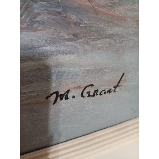 Framed vintage seascape oil painting on canvas featuring a lighthouse and sand dunes By M Grant Style: Coastal Color:...