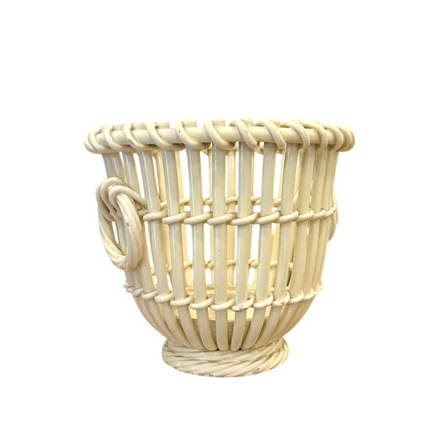 A vintage, English ceramic creamware woven jardiniere. (Identical piece in the National Trust Collections). Features a...