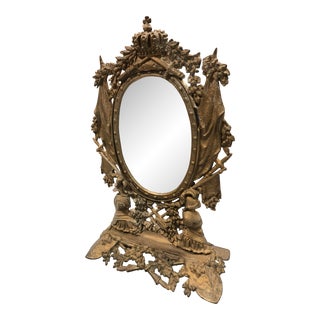 Brass Ornate Vanity Table Mirror on Stand For Sale