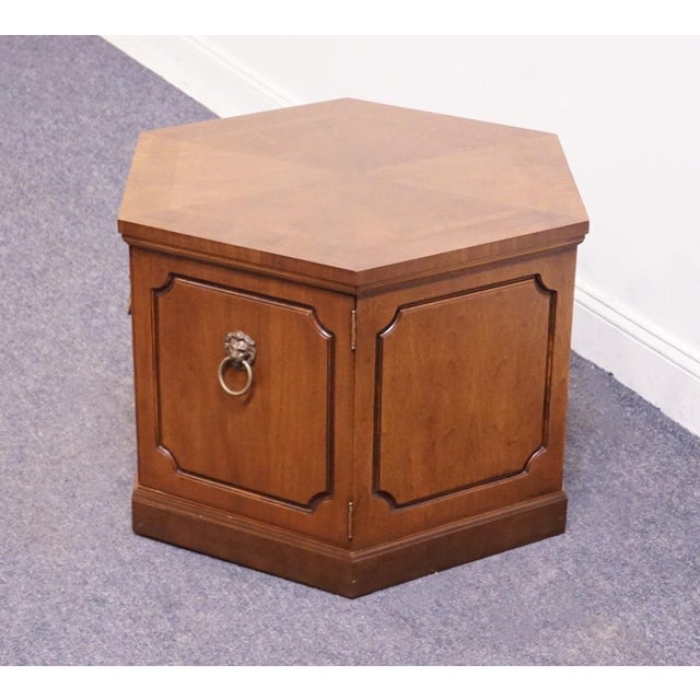 Altavista Lane Altavista Lane Walnut Mediterranean Inspired Traditional 26" Hexagonal Accent Storage End Table For Sale - Image 4 of 8