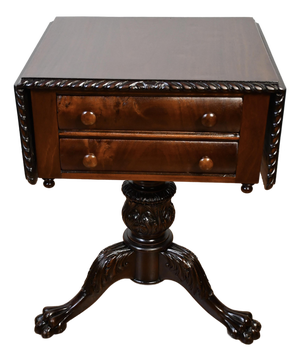 1910s Antique American Empire Mahogany Pembroke Drop-Leaf Work Table / Side Table
