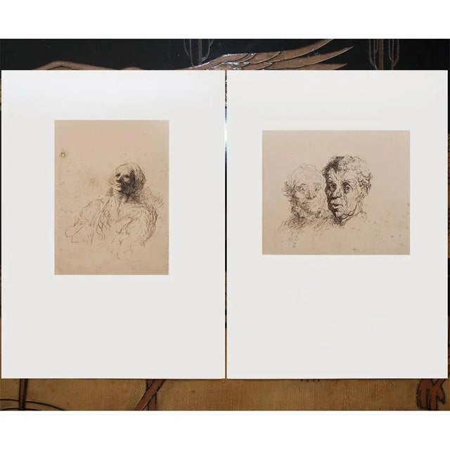 Printmaking Materials 1959 After Honoré Daumier "Study of Heads" Vintage Hungarian Photogravures - a Pair For Sale - Image 7 of 10