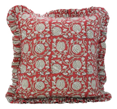Fabdivine Handmade Block Printed Frill Cushion Cover 14x14 Inch