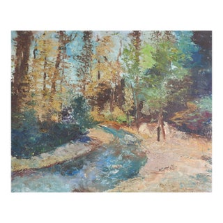Mid 20th Century Modernist Forest Stream Landscape Painting For Sale