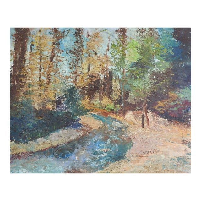 Mid 20th Century Modernist Forest Stream Landscape Painting For Sale