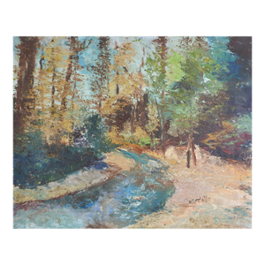 Mid 20th Century Modernist Forest Stream Landscape Painting