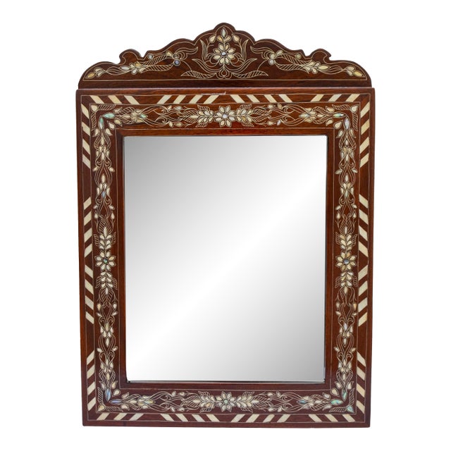 Vintage Handcrafted Mother-of-Pearl Inlaid Mirror With Moorish Marquetry For Sale