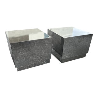 Mid Century Modern Mirrored Finish Steel Cube Tables - a Pair For Sale
