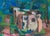 This abstract landscape painting in casein on paper is by prominent American painter Morris Shulman. The piece exhibits a...