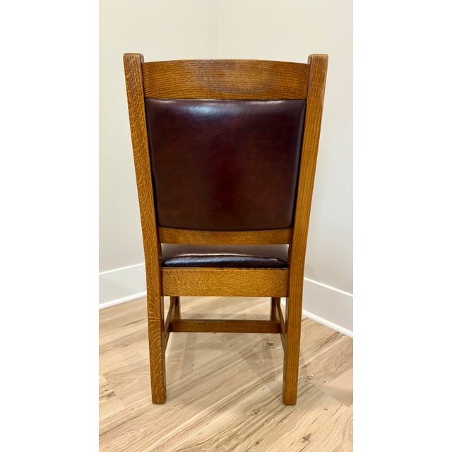 Stickley Stickley Mission Oak Leather Back Cottage Side Chair For Sale - Image 4 of 12