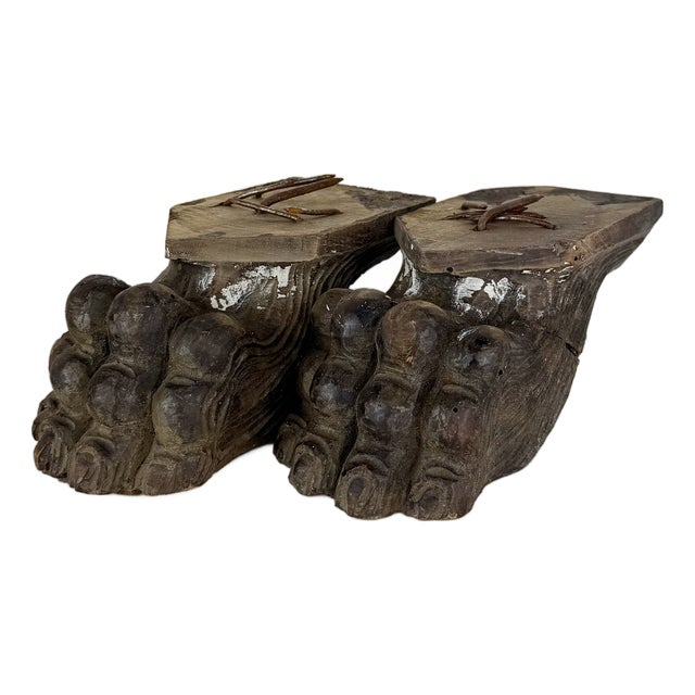 Carved Wooden Lion Paws, Set of 2 For Sale