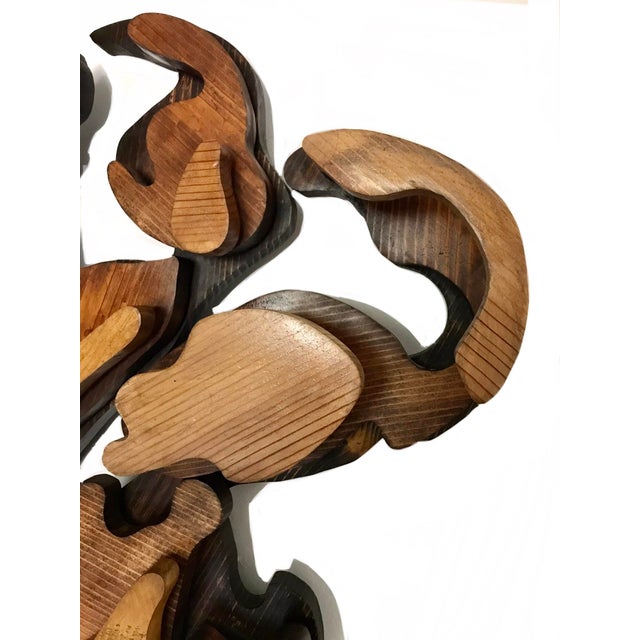 Wood Mid Century Vintage 1970s Carved Wood Abstract Biomorphic Wall Sculpture Large Free Form Art For Sale - Image 7 of 9