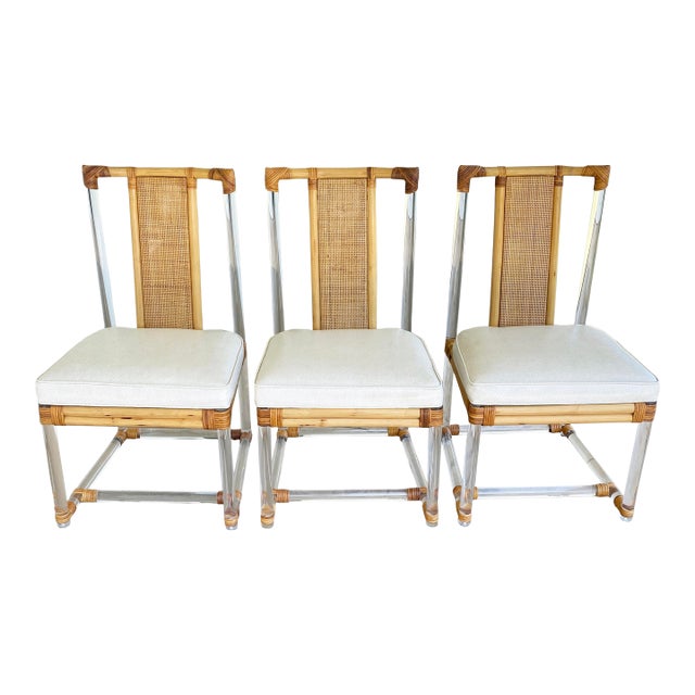 Mid 20th Century Set of 3 Bamboo and Lucite Chairs For Sale