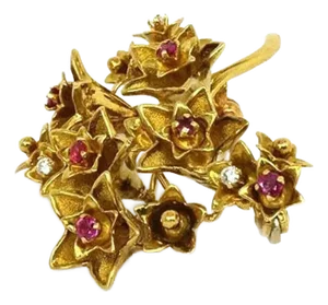 Tiffany & Co. Ruby Diamond 18k Yellow Gold Floral Spring Brooch Pin
