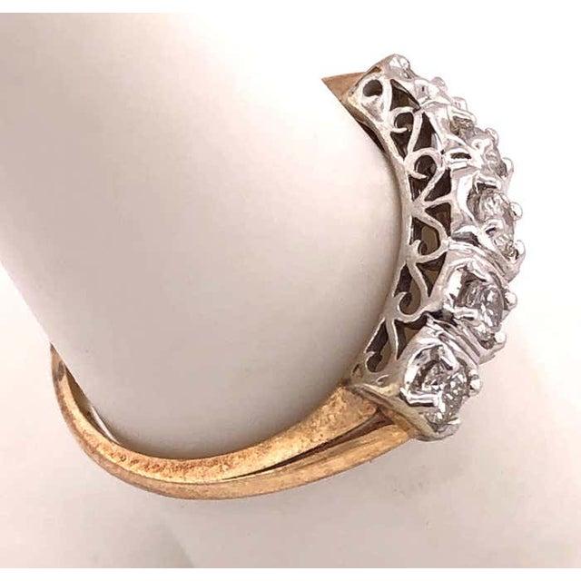 10 Karat Two-Tone Yellow and White Gold Crescent Ring With Five Diamonds For Sale - Image 11 of 12