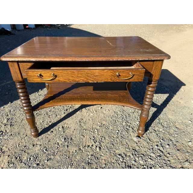 Arts & Crafts Antique Oak Arts and Crafts Mission Library Table Wirh Twisted Legs Needs Restoration For Sale - Image 3 of 18
