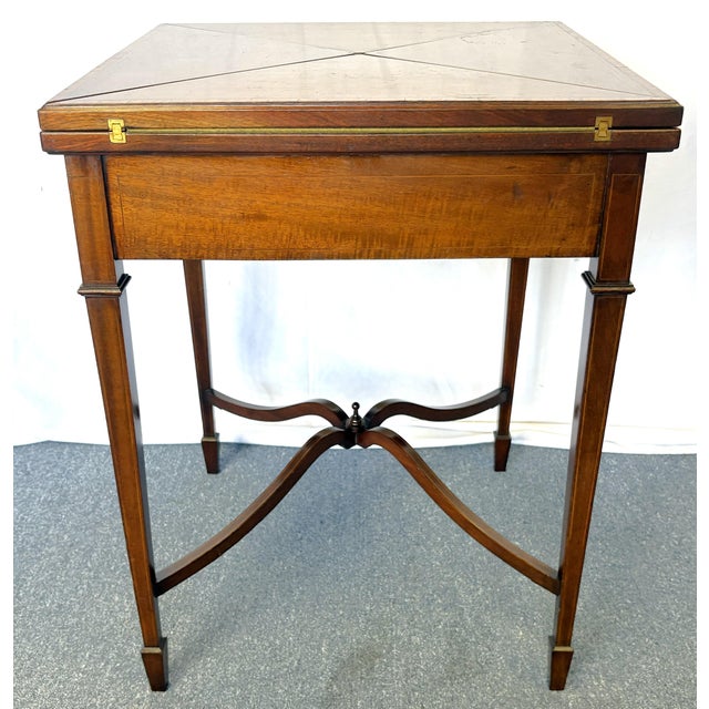 1930's Hand Made Mahogany Folding Handkerchief Game Table With Felt Top For Sale - Image 9 of 18