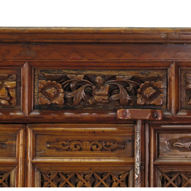 Wood Hand Carved Chinese Antique Cabinet For Sale - Image 7 of 13
