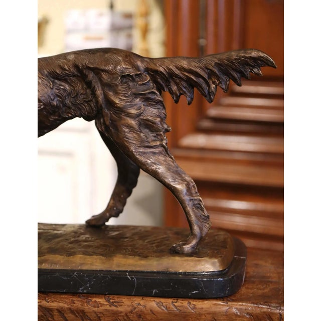 Early 21st Century French Patinated Spelter Hunting Dog and Pheasant on Marble Signed p.j. Mene For Sale - Image 5 of 10