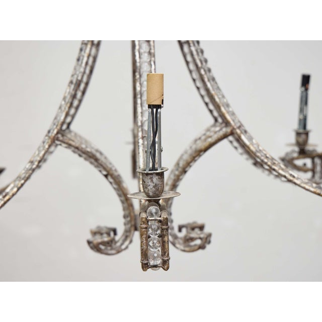 Metal 19th Century French Iron and Beaded Six-Light Chandelier For Sale - Image 7 of 11
