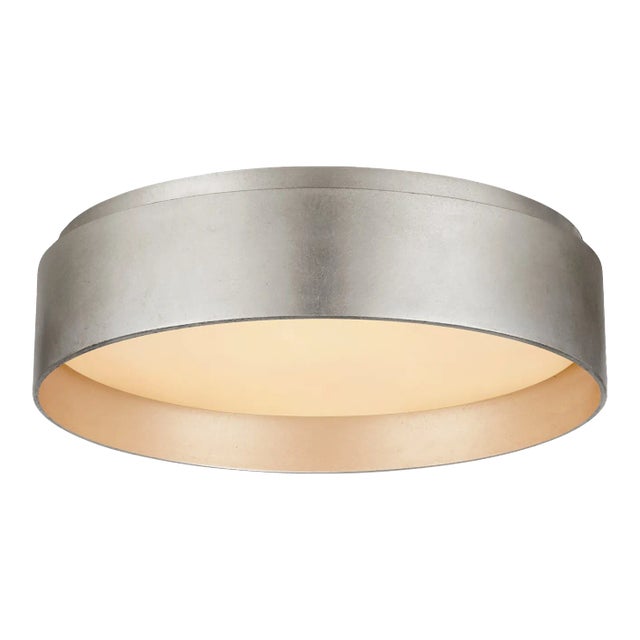Visual Comfort Signature Shaw Small Flush in Burnished Silver Leaf with White Glass For Sale