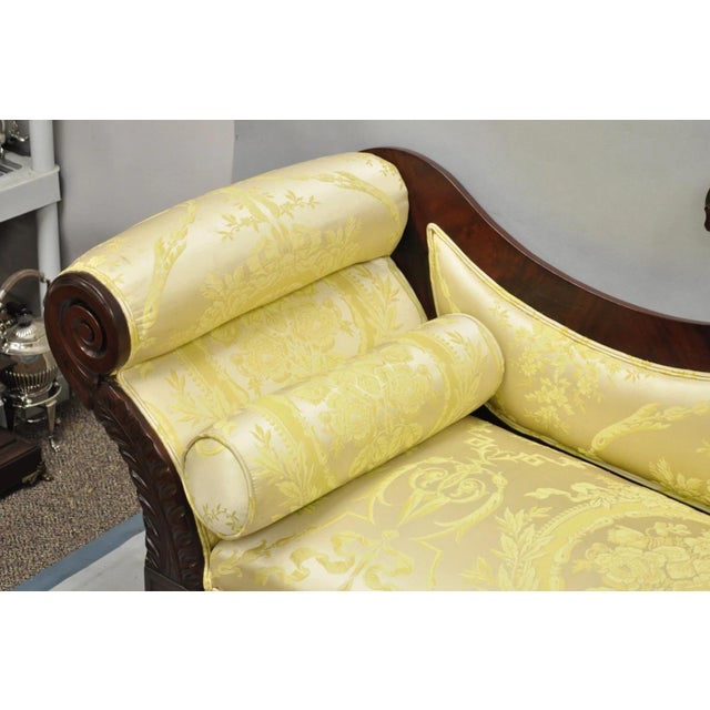 Antique American Empire Neoclassical Carved Mahogany Sofa With Gold Fabric For Sale - Image 9 of 18