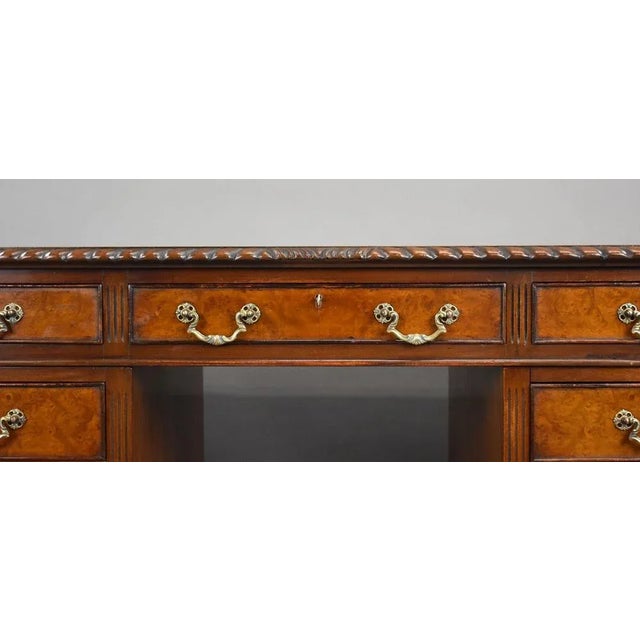 Vintage Burr Walnut Pedestal Desk, 1920 For Sale - Image 3 of 12