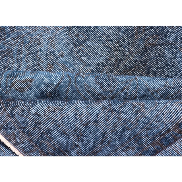 Vintage Hand Knotted Turkish Overdyed Oushak Rug in Dark Blue and Charcoal For Sale - Image 12 of 12