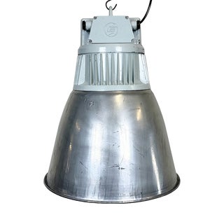 Vintage Industrial Factory Pendant Lamp in Silver from Elektrosvit, 1960s For Sale