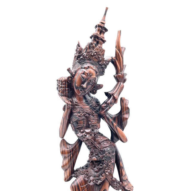 Large Hand-Carved Sculpture of the Goddess Dewi Sri in Makassar Ebony, Bali, 1950s-1960s For Sale - Image 4 of 18