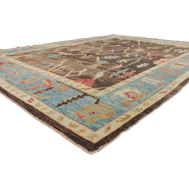 53807 Turkish Oushak Rug with Modern Style, 09'01 x 12'02. Polished and playful, this hand-knotted wool contemporary...