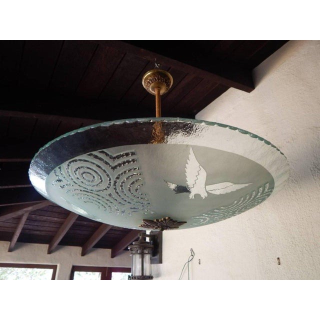 1930s Art Deco Etched Glass Lighting Fixture With Eagle Motif Chairish