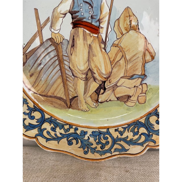 Blue French Faience Quimper Plate Fisherman Scene For Sale - Image 8 of 13