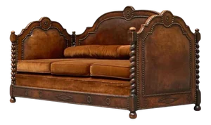Monumental Sofa in Patinated Brown Leather, 1920s