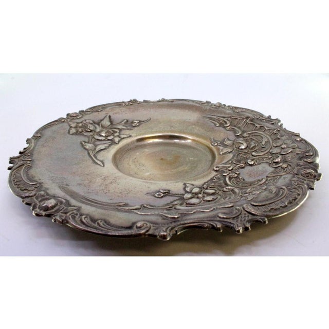 Silver Tray with Floral Reliefs, Scrolls and Monogram Card For Sale - Image 3 of 7