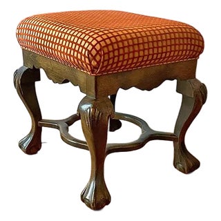 Upholstered Wood Stool With Ball and Claw Legs For Sale