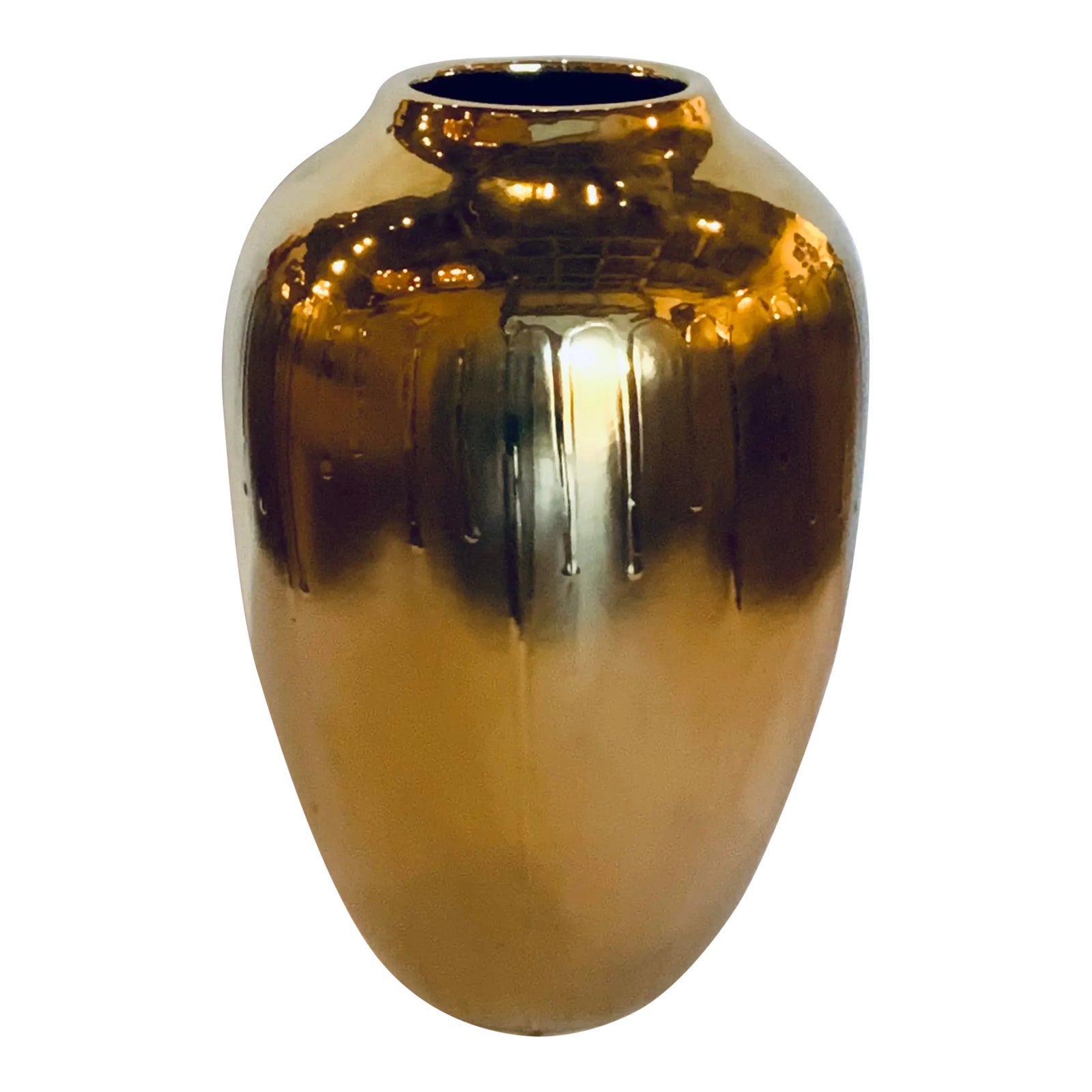 Large Modern Gold Drip Glazed Vase | Chairish