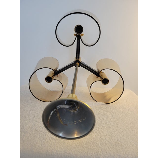 Amber 1970s French Space Age Amber Glass & Brass Chandelier Set by Michel Dumas - a Pair For Sale - Image 8 of 15