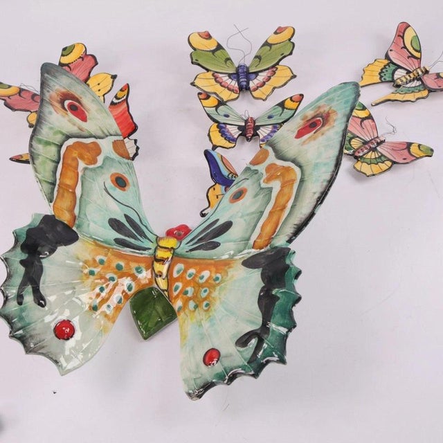 Red Italian and Portuguese Ceramic Butterfly Wall Plaques, 1970s, Set of 8 For Sale - Image 8 of 14